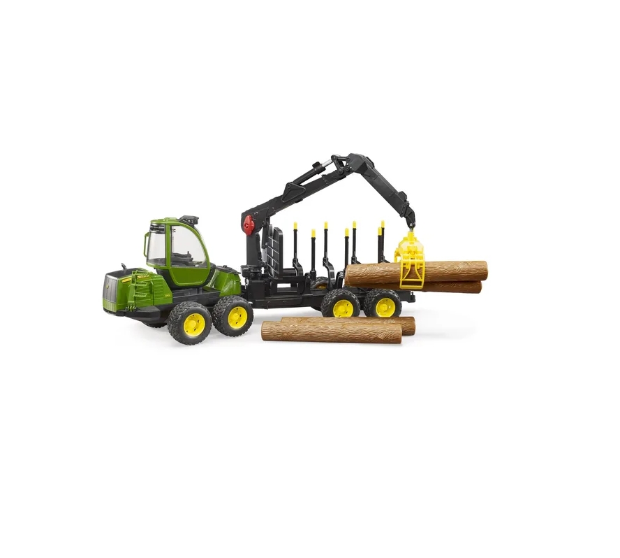 Bruder 2133 Tractor John Deere 1210E 4 boomstammen houtgrijper